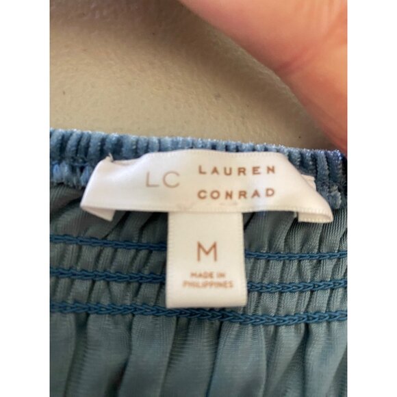 Lauren Conrad Blue Velour Long Sleeve Smocked Dress Medium - Picture 5 of 12